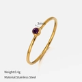 Minimalist gold stainless steel ring featuring a 3mm round purple gemstone setting - Size 6 (52mm) / Gold - June Purple