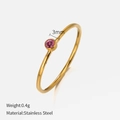 Minimalist gold stainless steel ring featuring a 3mm round pink zircon gemstone - Size 6 (52mm) / Gold - July Rose Red