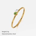 Minimalist gold stainless steel ring with 3mm green gemstone inlay weighing 0.4g - Size 6 (52mm) / Gold - August Light Green