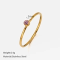 Minimalist gold stainless steel ring with 3mm pink zircon accent weighing 0.4g - Size 6 (52mm) / Gold-October Pink
