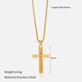 Macro detail of gold 18K plated stainless steel cross pendant with precise size parameters - Gold Textured Pattern Cross (YHTSN-2501163)