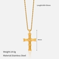 Macro detail of gold stainless steel cross pendant with twisted chain and size dimensions - Gold X-Wrap Design Cross (YHTSN-2501147)