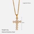 Detail of cross pendant necklace with white zircons and dimensions on gray background - Clear Round Rhinestone Cross (YHTSN-2501083) / 410+55mm