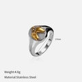 Detailed close-up of 18k gold hands design on a minimalist stainless steel band ring - US 7 / Pinky Swear Style (YHTSR-250306)