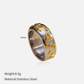 Detail of stainless steel wide ring with gold geometric patterns and size specifications - Geometric Shapes Style (YHTSR-250311)