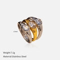 Detailed size and weight view of a two-tone stainless steel ring set with zircon stones - US 7 / Round Zircon Style (YHTSR-250315)