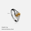 Detail view of silver stainless steel signet ring with gold dollar sign and size specs - US 7 / Dollar Sign Style (YHTSR-250308)
