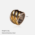 Macro view of 18k gold plated wave textured stainless steel ring with 12.8g weight - Wide Wave Style (YHTSR-250317)
