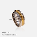 Detailed view of 17mm stainless steel ring with gold hammered texture and 7.2g weight - Three-layer Contrast Style (YHTSR-250318)