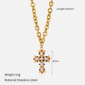 18k gold plated stainless steel chunky chain necklace with a colorful jeweled cross pendant - Byzantine Multi-color Pearl Cross (YHTSN-2501131)