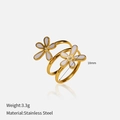 Detailed view of 18mm golden stainless steel ring featuring dual white flower designs - White Flower Style (YHCP-R250401)