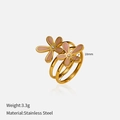 Macro detail of 18K gold-plated stainless steel ring with pink enamel flowers and zircons - Pink Flower Style (YHCP-R250401-1)
