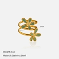 Detail shot of green enamel petal ring showing 18mm diameter and 3.3g weight - Green Flower Style (YHCP-R250401-2)