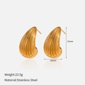 Detalle de pendientes de gota de acero inoxidable chapados en oro con textura - Estilo de Medio Aro con Nervaduras Verticales (YHTSE-2501778)