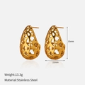 Dimensiones detalladas de los pendientes de gota huecos en acero chapado en oro de 18K - Estilo de Gota de Agua Geométrica Hueca (YHTSE-2501905)