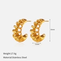 Detalle de pendientes de gota de acero inoxidable de 33mm con baño de oro 18k - Estilo en Forma de C con Nervaduras Espirales (YHTSE-2501911)