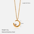 Close-up of gold stainless steel crescent pendant with cubic zirconia and dimensions - Rhinestone Crescent Moon (YHTSN-2501219)