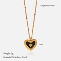 Detail of gold heart necklace with black inlay and star pendant featuring product dimensions - Black Heart with Hexagram (YHTSN-2501226)