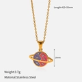 Detail of Saturn pendant necklace in gold finish with purple enamel and tiny crystals - Purple Planet Saturn (YHTSN-2501230)