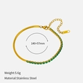 Two-tone stainless steel bracelet featuring green zircon gems and sleek gold metal curve - Green Square Gemstone Stitching Style (YHTSB-250704)