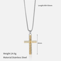 Two-tone stainless steel cross necklace with gold inlay and hammered texture finish - Silver Hammered Texture Cross (YHTSN-2501159)