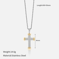 Two-tone stainless steel cross necklace with golden edges and silver rope chain - Two-tone Radial Texture Cross (YHTSN-2501158)