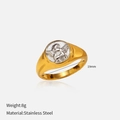 Detail eines 18k vergoldeten Edelstahl-Siegelrings mit geprägtem Engel-Cupid-Motiv - Cupido Engel Relief Stil (YHTSR-250615)