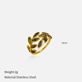 Detail view of gold leaf ring with shell inlay showing 18mm diameter and 2g weight - Leaf Shaped Open Design / Gold