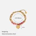 Detail of double-layer stainless steel bracelet with pink beads and heart eye pendant - Beaded Chain With Pink Beads Heart Charm Style (CH1332)