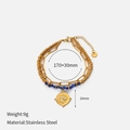 Detail of layered gold stainless steel bracelet with blue beads and evil eye charm - Thick Link Chain With Blue Beads Evil Eye Style (CH1339)