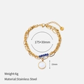 Double-layered gold stainless steel bracelet with blue beads and white shell pendant - Double Chain With Blue Beads Shell Charm Style (CH1330)