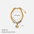 Detail of double-layer gold chain bracelet with green beads and sun pendant measurements - Square Link Chain With Green Beads Sun Motif Style (CH1337)