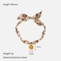 Silk scarf necklace with golden sunflower pendant showing exact dimensions and weight - Sunflower Ribbon Style (CH1475)