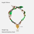 Detail showing the dimensions of the golden heart pendant on a silk scarf necklace - Gold Heart Style (CH1474)