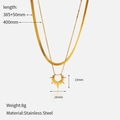 Detail of gold double-layered stainless steel necklace with sun pendant and flat snake chain - Gold Double Layer Snake Chain Sun Pendant (CH1281)