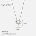 Technical drawing of a silver stainless steel sunburst necklace with detailed dimensions - Silver Dragon Chain Sun Pendant (CH1278)