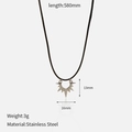 Macro detail of sunburst stainless steel pendant with 580mm black cord necklace chain - Silver Sun Pendant Black Wax Cord (CH1280)