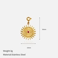Detailed view of sun-shaped gold stainless steel pendant with red gemstone and dimensions - Sun Shape Red Gemstone Pendant (CH1412)