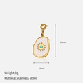 Detail of oval stainless steel pendant with sunburst motif and turquoise stone inlay - Irregular Oval Sun Enamel Pendant (CH1415)