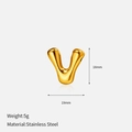 Polished stainless steel gold letter V pendant showing dimensions 18mm height and 19mm width - 3D Bubble Style / Letter V