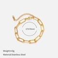 Bracciale a graffetta in acciaio inossidabile dorato lucido con chiusura a moschettone - Bracciale Regolabile Catena Paperclip Oro (173mm)
