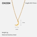 Collier en acier inoxydable plaqué or 18k avec pendentif lettre arabe et croissant - Symbole de Croissant (CH1554)