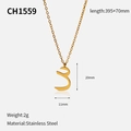 Collier en acier inoxydable plaqué or 18 carats avec pendentif lettre arabe CH1559 - Style de Lettre Arabe (CH1559)