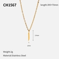 Collier doré 18k en acier inoxydable avec pendentif barre minimaliste et chaîne 395+70mm - Style Barre Géométrique (CH1567)