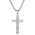 43mm stainless steel Irish Celtic cross pendant necklace with box chain for women - Steel Color Necklace (With Chain)