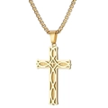 Gold stainless steel Irish knot cross pendant necklace with brushed metal finish - Gold Necklace (With Chain)