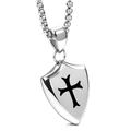 Collar de escudo retro de acero inoxidable con colgante de cruz de Malta grabado - Juego de Collar Plateado