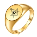 Retro 12MM 18K gold plated stainless steel signet ring with Masonic logo engraving - US 4 / Gold