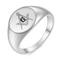 Silver stainless steel Masonic signet ring with engraved square and compass G logo - US 4 / Steel