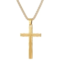 50mm vintage striped cross pendant necklace in gold-finished 304 stainless steel - Gold Cross Necklace (Gold With Chain)